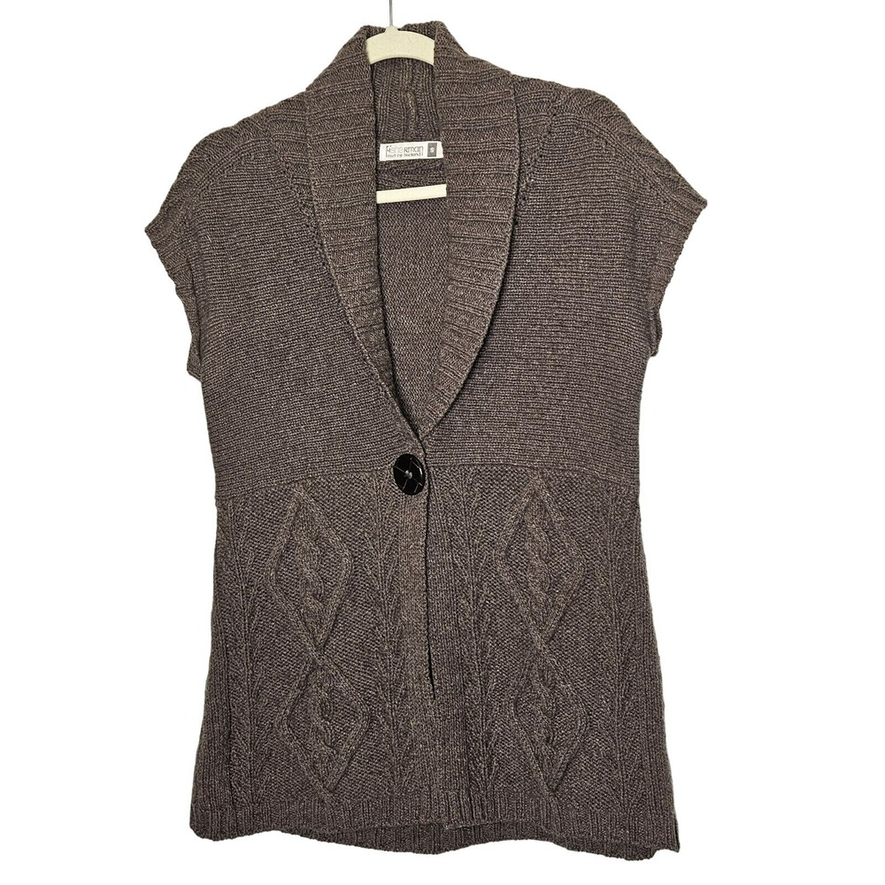 Fisherman Out Of Ireland‎ Wool Cashmere Single Button Brown Cable Knit Sweater S
